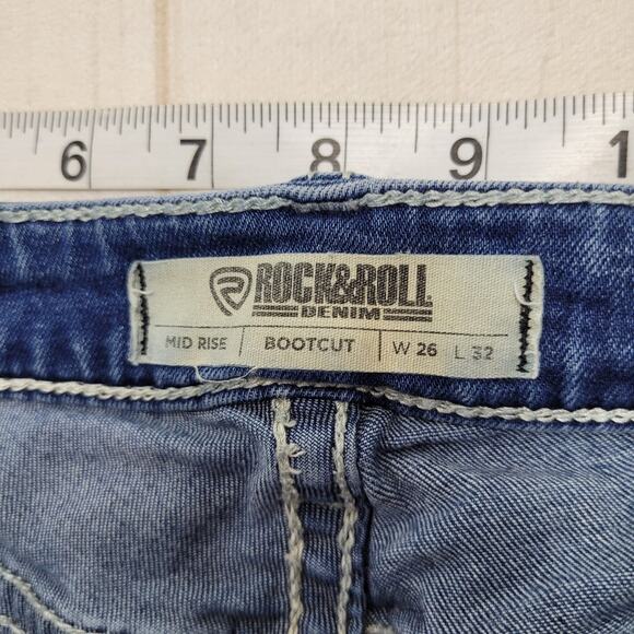 Rock & Roll denim bootcut mid rise cowgirl rodeo jeans leather - Picture 7 of 9